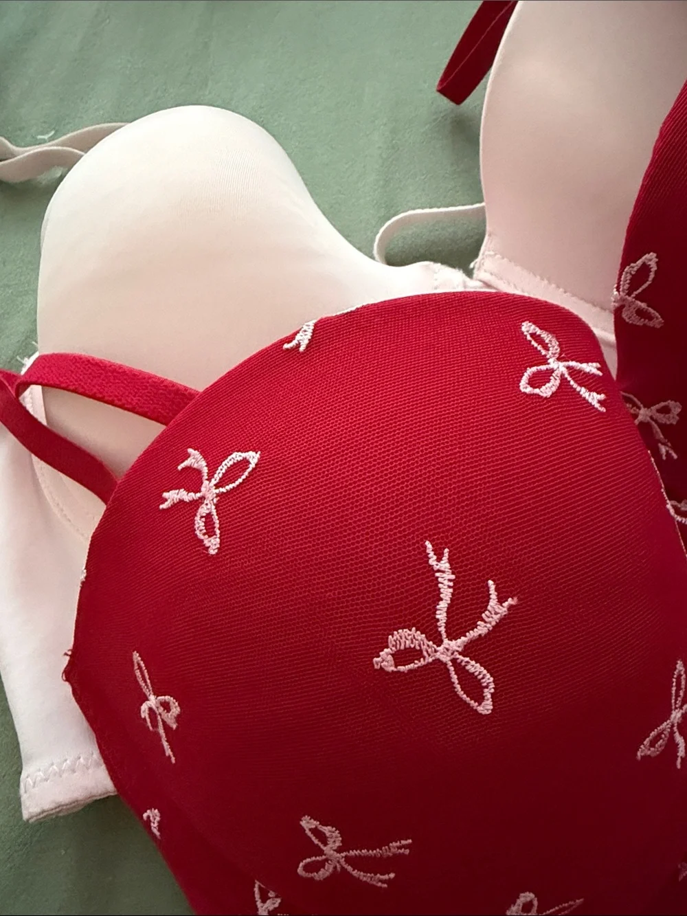 Red Bow-Print Longline Bra and Light Pink Strapless Longline Bra - Set of 2